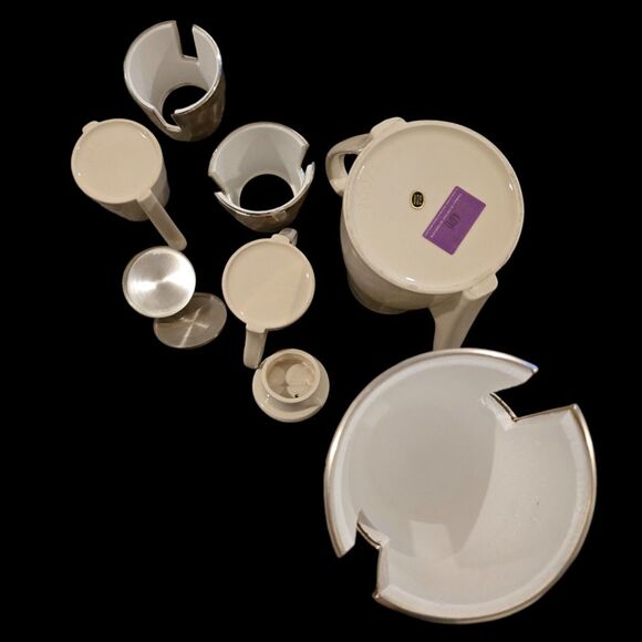 Vintage Champagne Gold Insulated Covered Ceramic Coffee Tea Set MCM - Picture 4 of 7